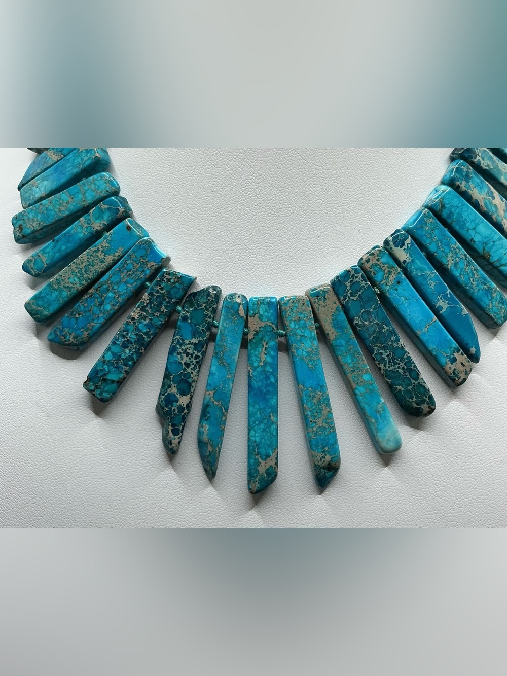 SEA SEDIMENT JASPER OR AQUA TERRA TURQUOISE COLOR SPIKE BOHO STATEMENT NECKLACE - Picture 2 of 3